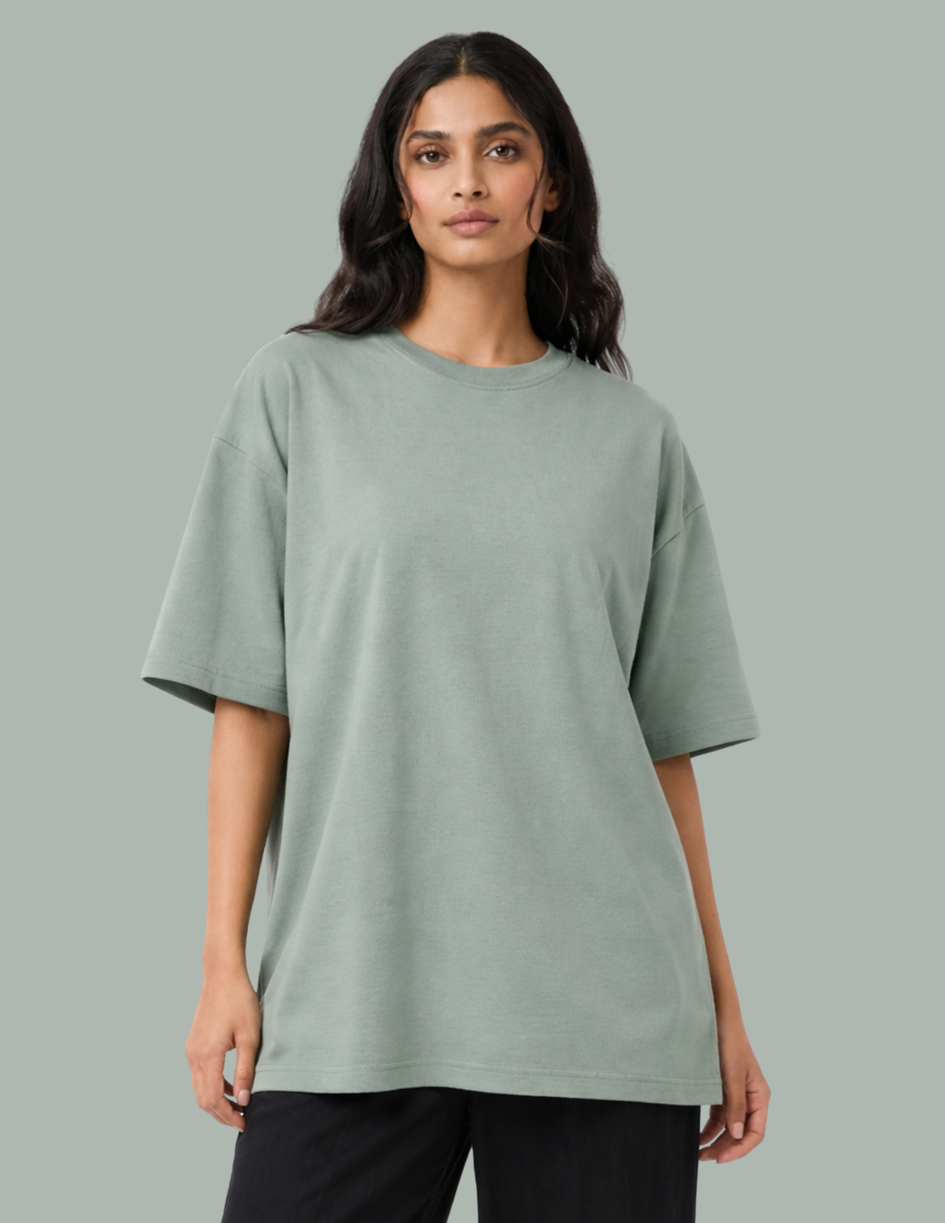 Sage green solid oversized t-shirt front