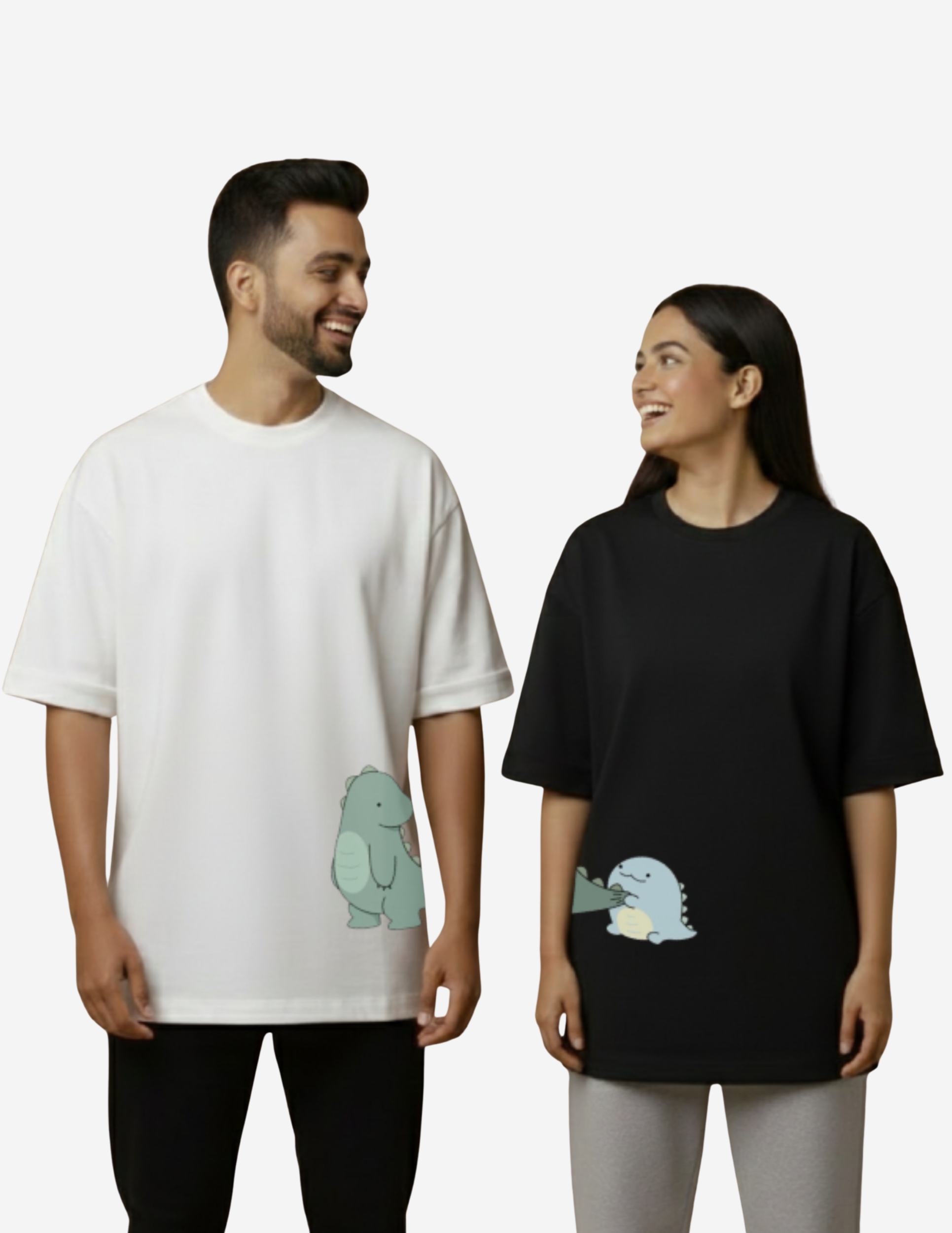 Cute Dinosaur Matching Couple Oversized T-Shirt