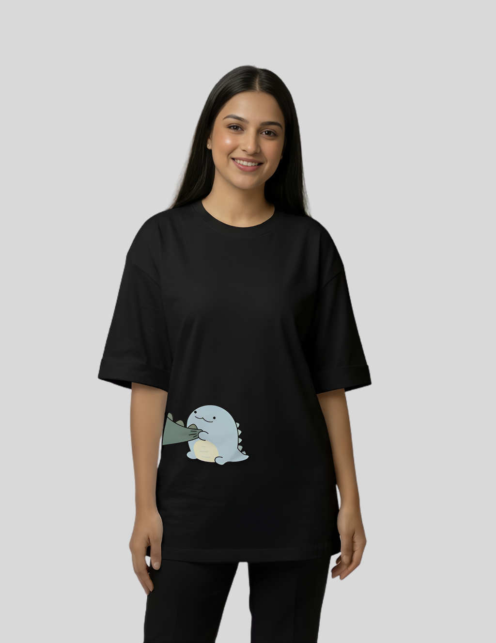 Cute Dinosaur Matching Couple Oversized T-Shirt Women