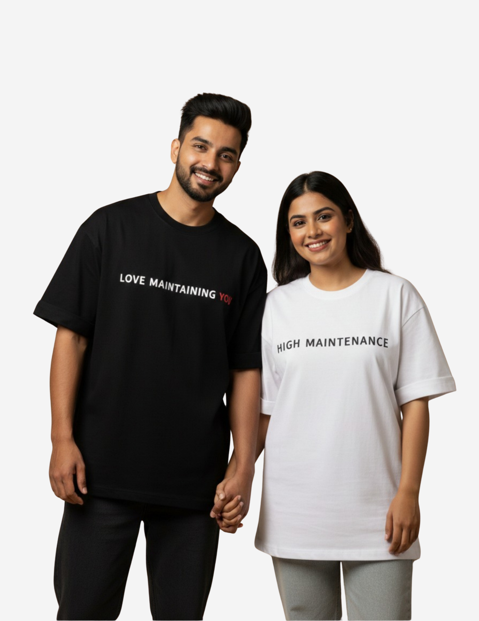 High Maintenance & Love Maintaining You Matching Couple Oversized T-Shirt