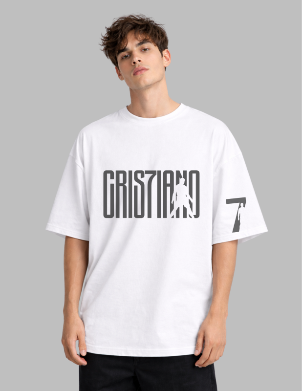 Person wearing a white t-shirt with 'Grisiano' and number '7' print on a gray background