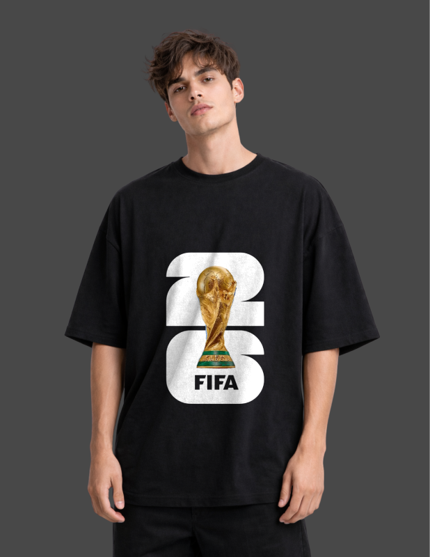 Person wearing a black t-shirt with FIFA World Cup 2023 logo