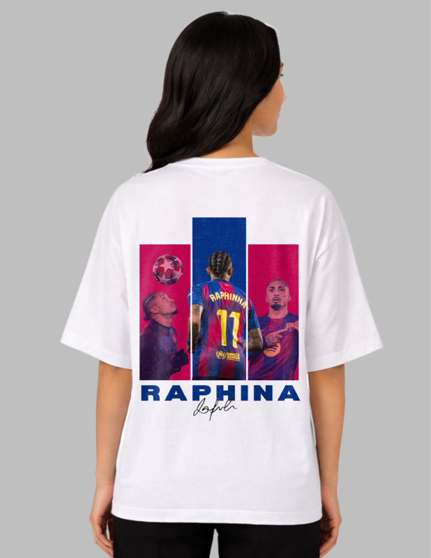 Person wearing a white t-shirt with colorful graphics and text on the back