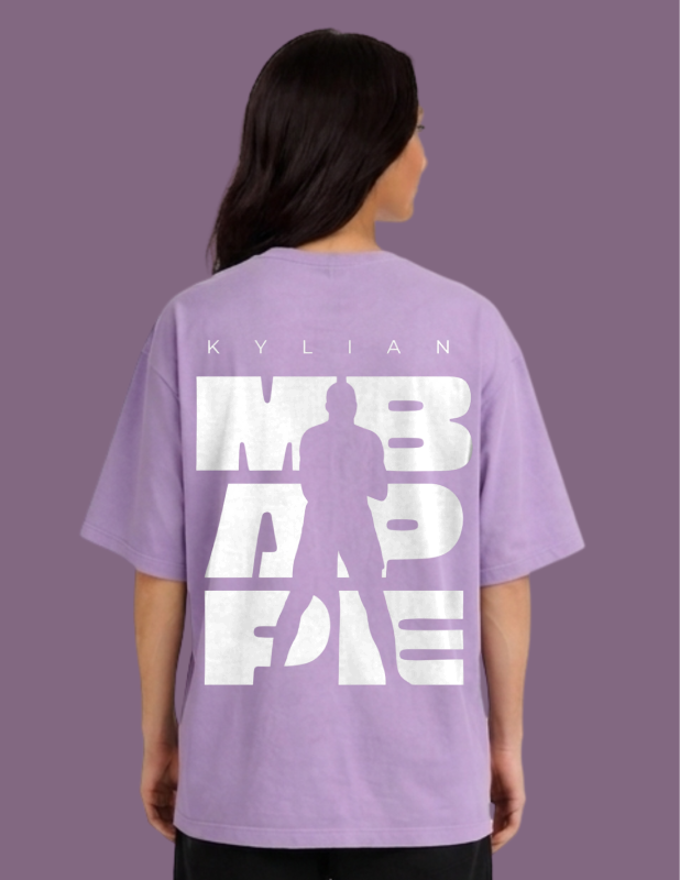 Person wearing a purple t-shirt with white text and silhouette on a purple background