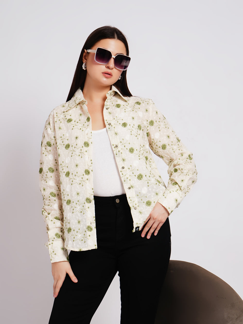 floral greem women shirt