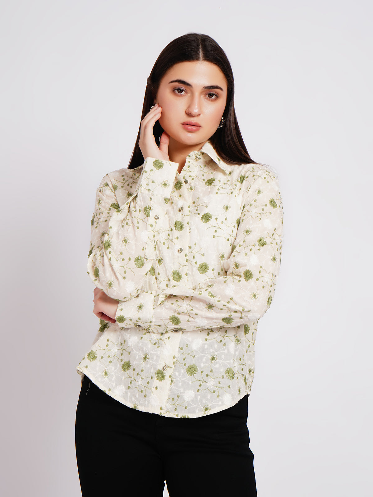 floral greem women shirt