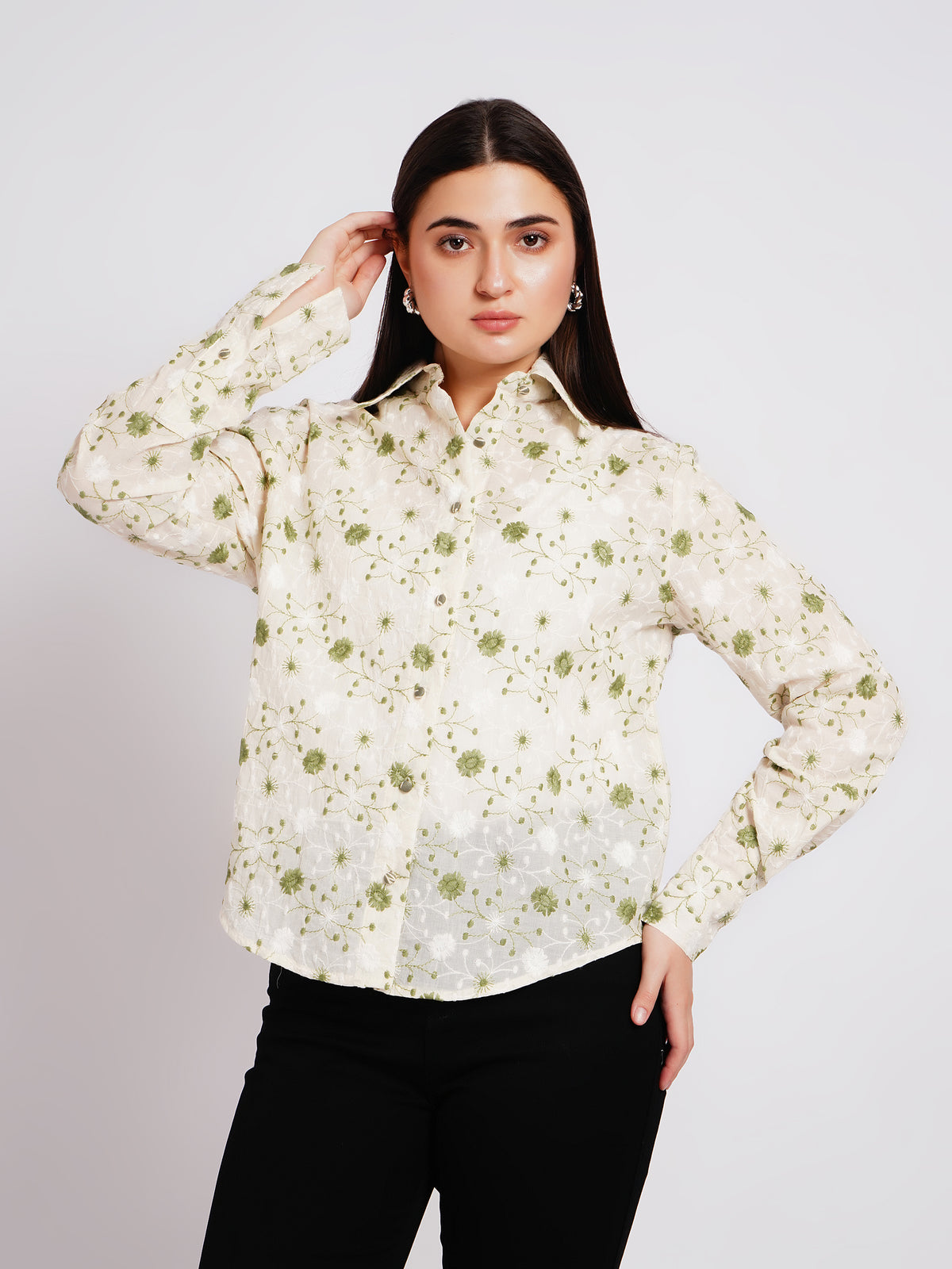 floral greem women shirt