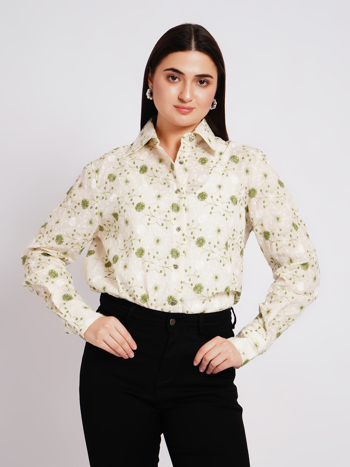floral greem women shirt