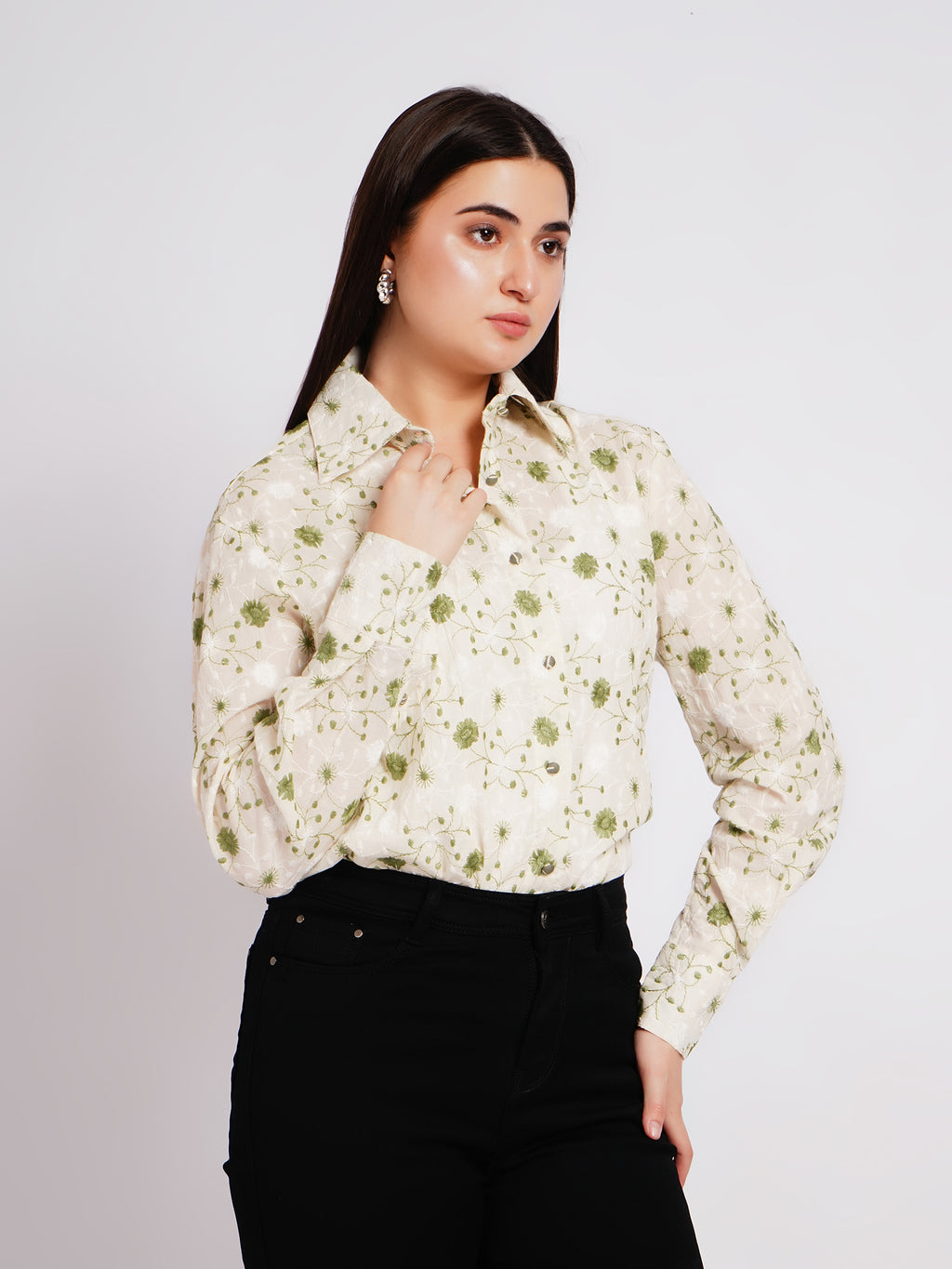 floral greem women shirt