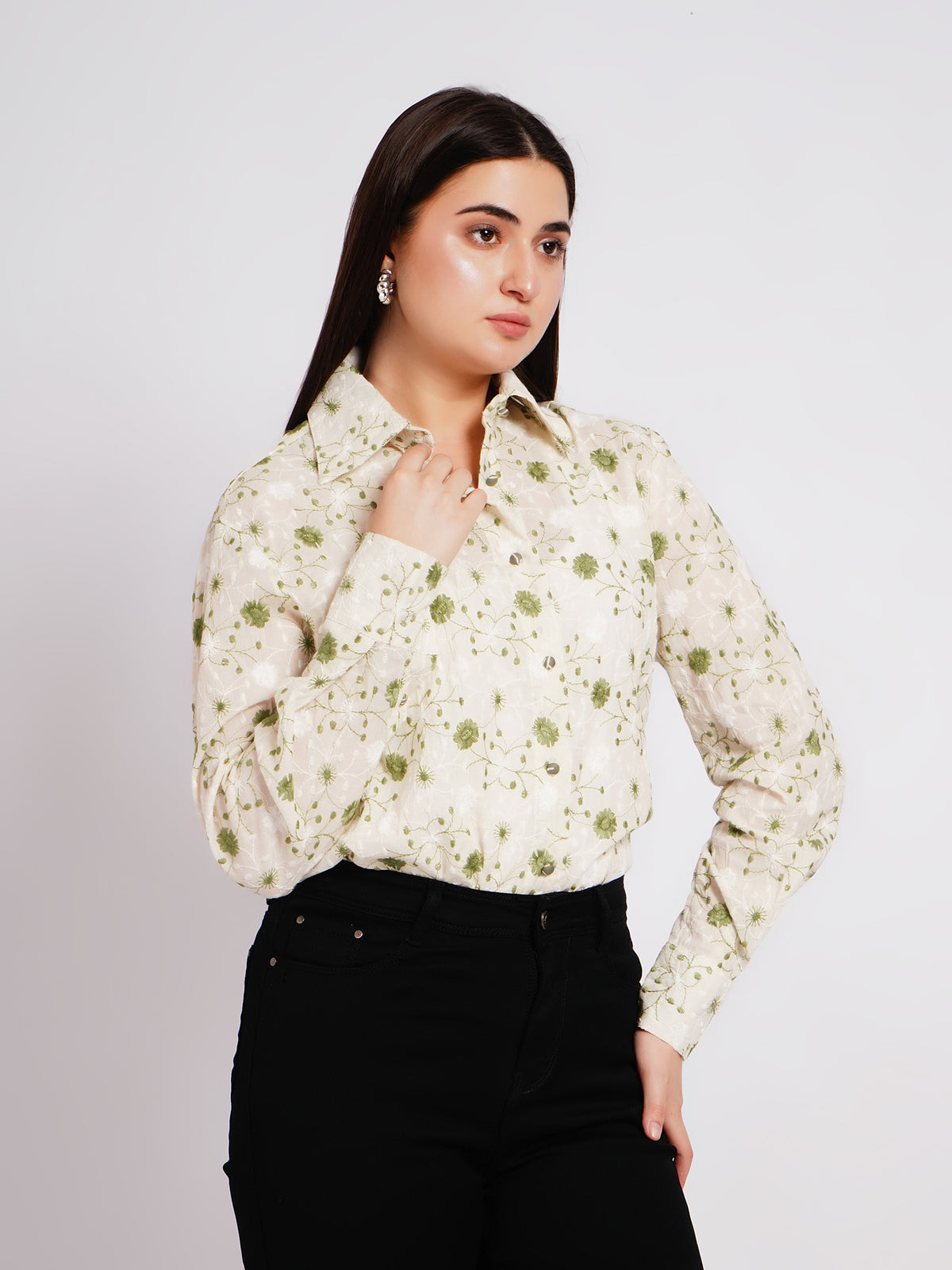 floral greem women shirt