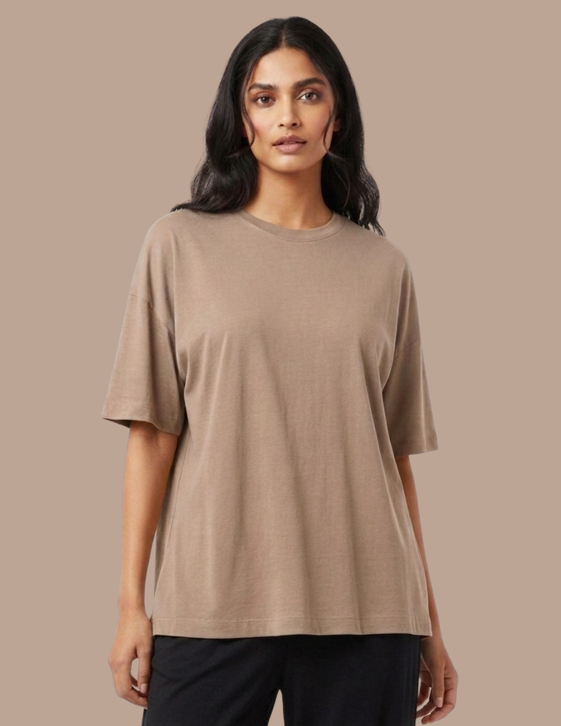 Solids beige women oversized t-shirt