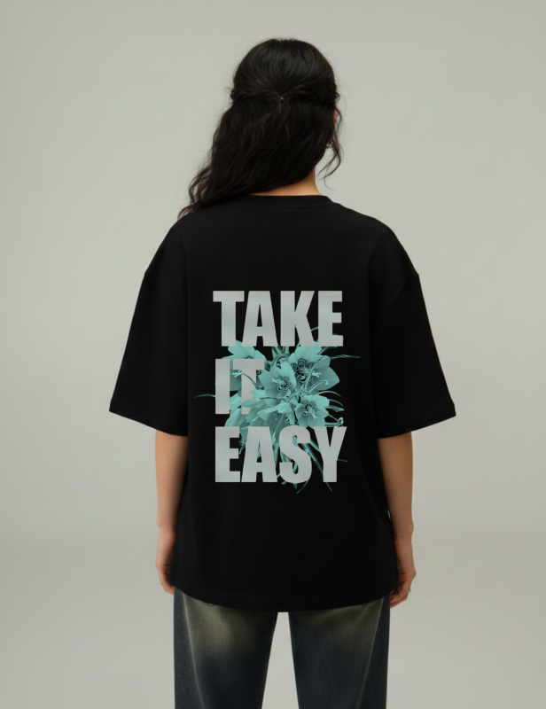 Take it easy women over sized t-shirt black back
