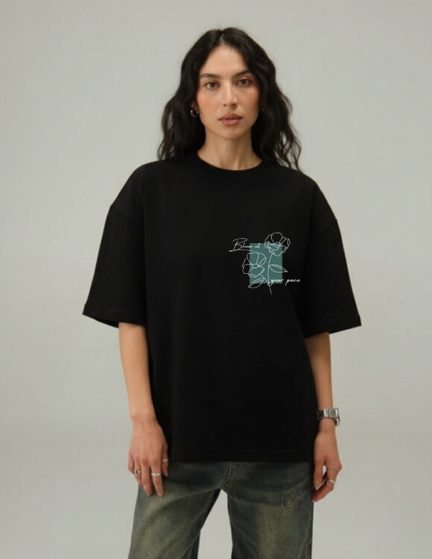 Take it easy women over sized t-shirt black front