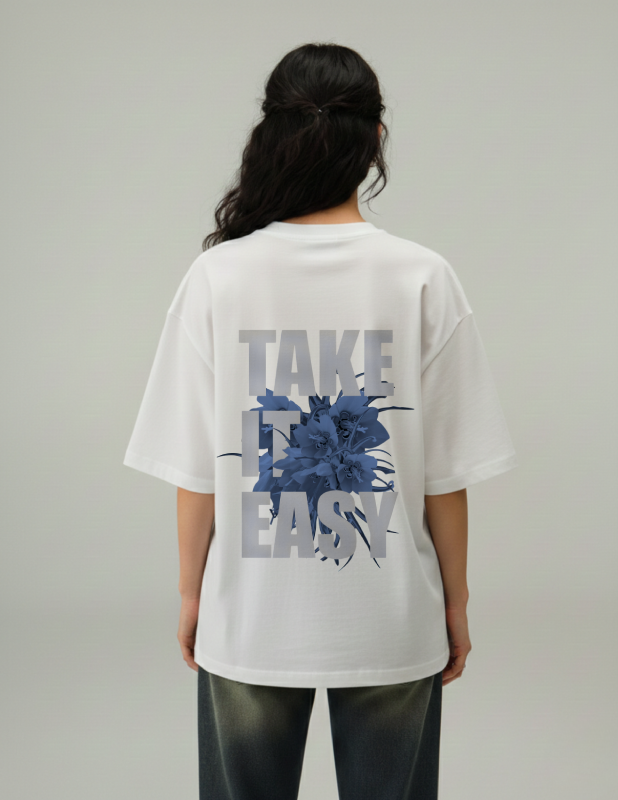 Take it easy women over sized t-shirt white back