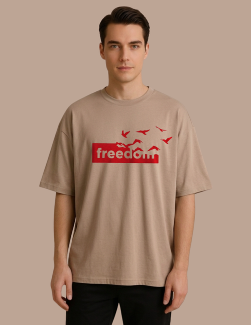 men oversized tshirt beige freedom