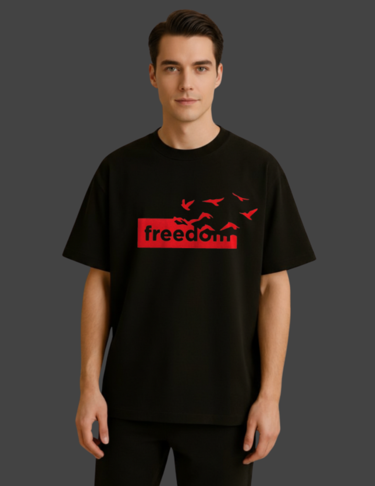 men oversized tshirt black freedom