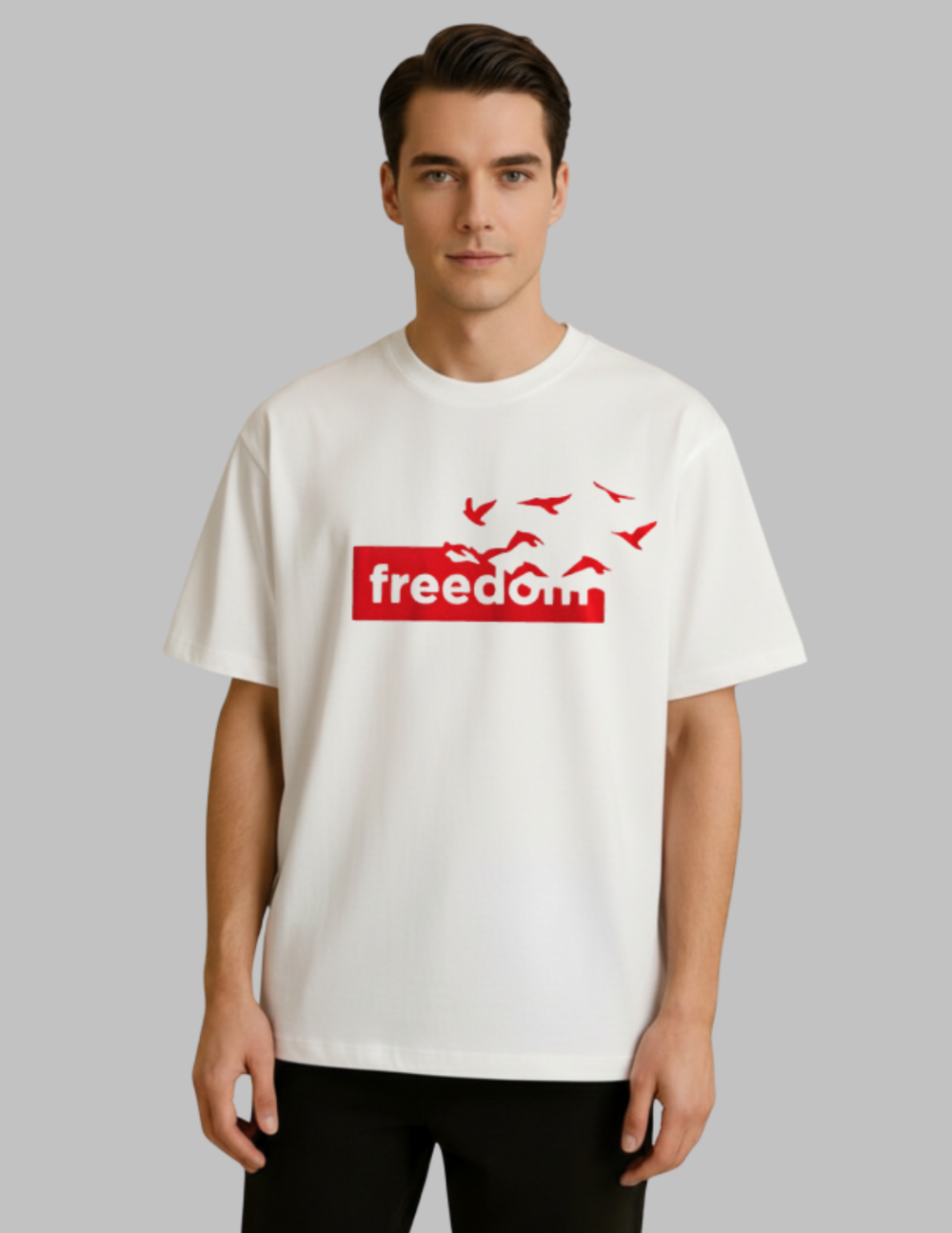 men oversized tshirt whiite freedom