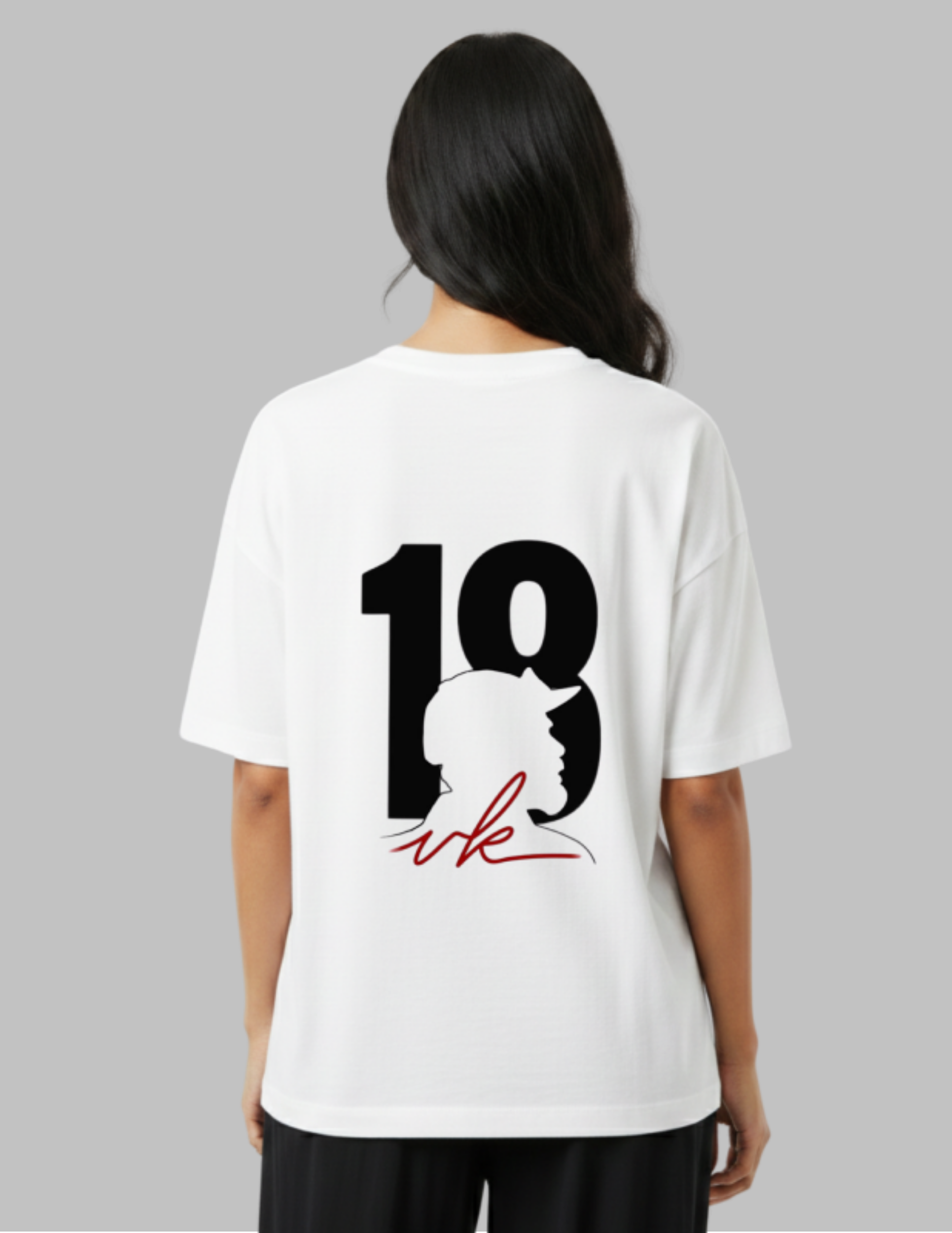 virat women oversized tshirt white back