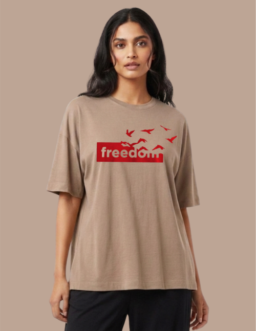 women oversized tshirt beige freedom