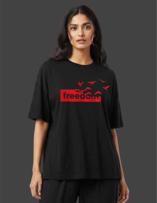 women oversized tshirt black freedom