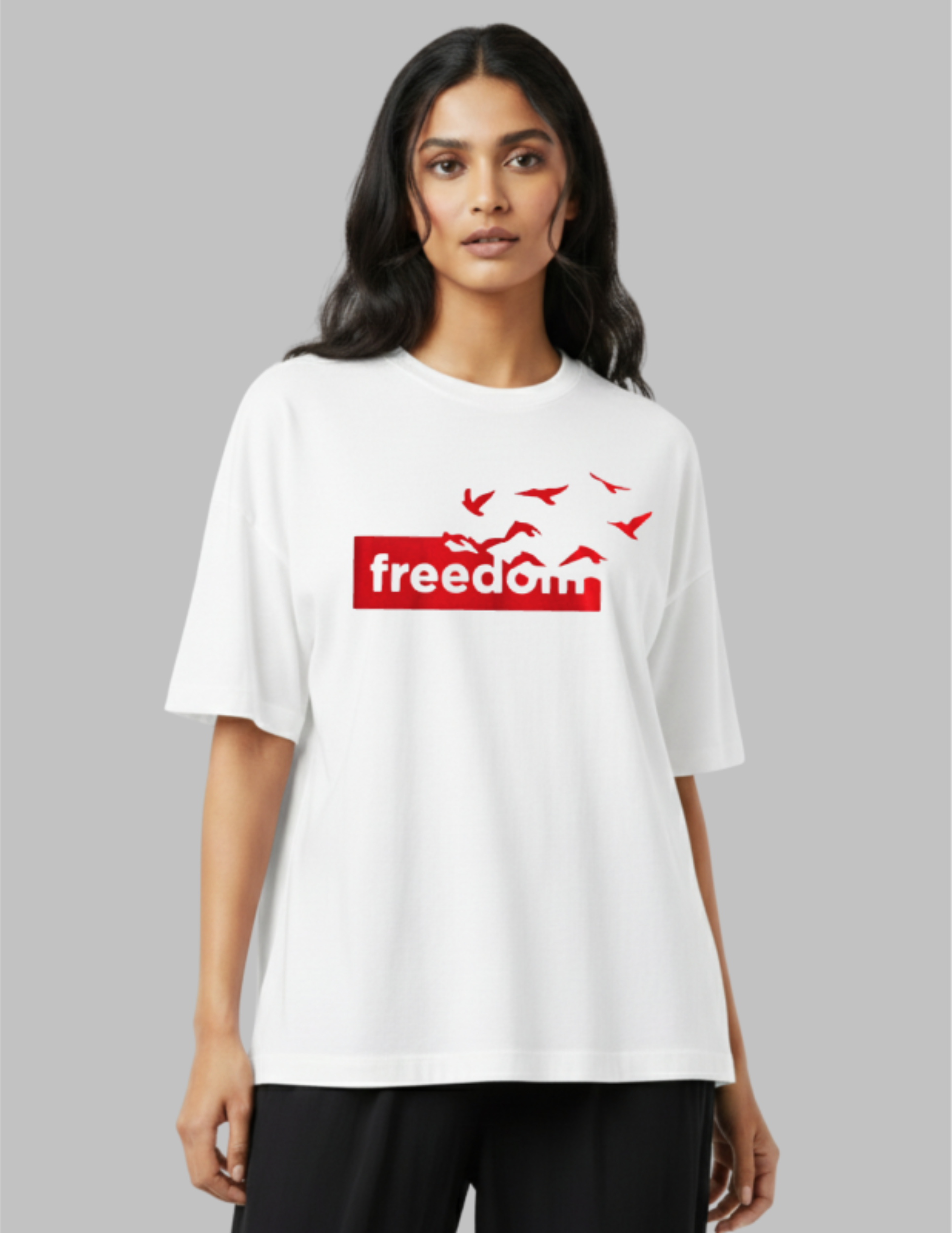 women oversized tshirt white freedom